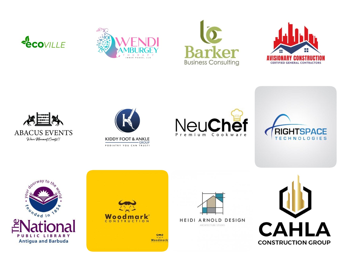 A selection of custom wordmarks and business names designed by Logo America